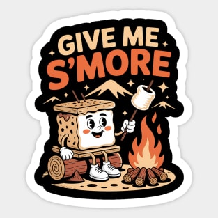 Cute Marshmallow By Campfire Give Me S’more Camping Fun Sticker